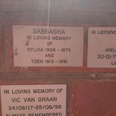 SABBAGHA Toen 1913-1991 &amp; Sylvia 1906-1975 :: DE BEER Adéle 1970-1994 :: VAN GRAAN Vic 1917-1996