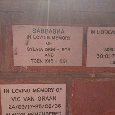 SABBAGHA Toen 1913-1991 &amp; Sylvia 1906-1975 :: DE BEER Adéle 1970-1994 :: VAN GRAAN Vic 1917-1996