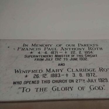 ROTH Francis Paul Anthony 1871-1954 &amp; Winifred Mary Claridge 1883-1929