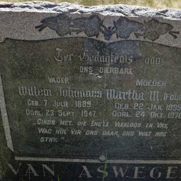 ASWEGEN Willem Johannes, van 1889-1947 &amp; Martha M. FOURIE 1895-1970