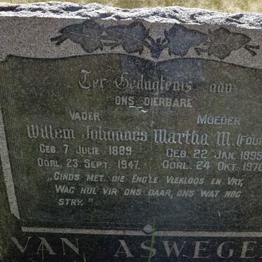ASWEGEN Willem Johannes, van 1889-1947 &amp; Martha M. FOURIE 1895-1970