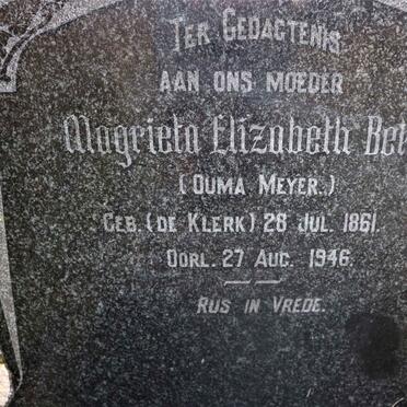 BEKKER Magrieta Elizabeth nee DE KLERK 1861-1946