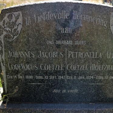 COETZEE Johannes Jacobus Lodewicus 1890-1947 &amp; Petronella Aletta HOLTZHAUSEN 1894-1948