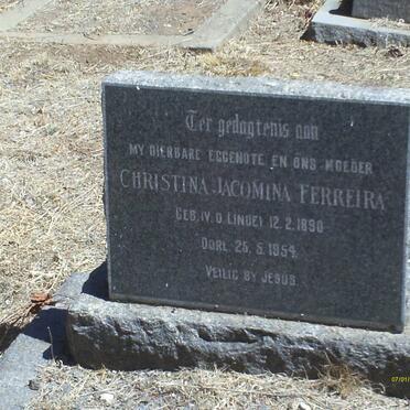 FERREIRA Christina Jacomina nee V.D. LINDE 1890-1954