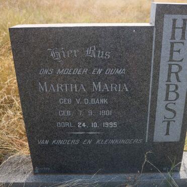 HERBST Martha Maria nee v.d. BANK 1901-1995