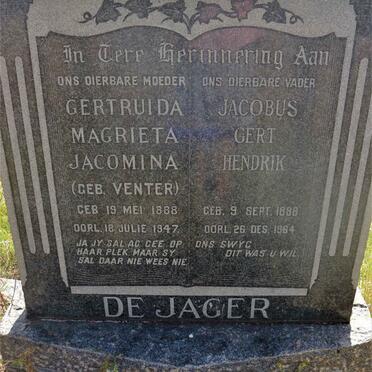 JAGER Jacobus Gert Hendrik, de 1888-1964 &amp; Gertruida Magrietha Jacomina VENTER 1888-1947