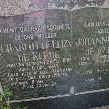 KLERK Johannes C., de 1878-1951 &amp; Charlotte Eliza VAN MEYEREN 1904-1947