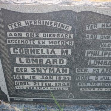 LOMBARD Philippus J. 1882-1967 &amp; Cornelia M. SNYMAN 1894-1948