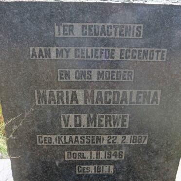MERWE Maria Magdalena, v.d. nee KLAASSEN 1887-1946