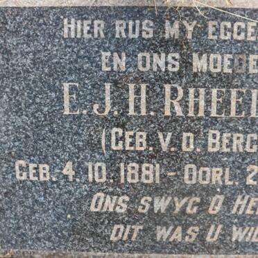 RHEEDER E.J.H. nee V.D. BERG 1881-1946