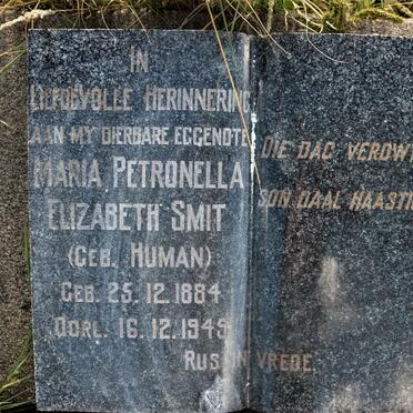 SMIT Maria Petronella Elizabeth nee HUMAN 1884-1945