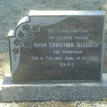 STANDER Anna Christina nee FRONEMAN 1892-1966