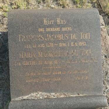TOIT Francois Jacobus, du 1870-1943 &amp; Maria Magdalena COETZE 1877-194?