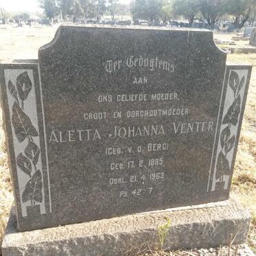 VENTER Aletta Johanna nee V.D. BERG 1885-1963
