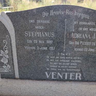 VENTER Stephanus 1882-1957 &amp; Adriana Jacoba DU PLESSIS 1885-1944