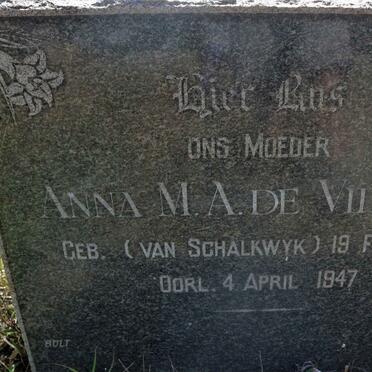 VILLIERS Anna M.A., de nee VAN SCHALKWYK 1874-1947