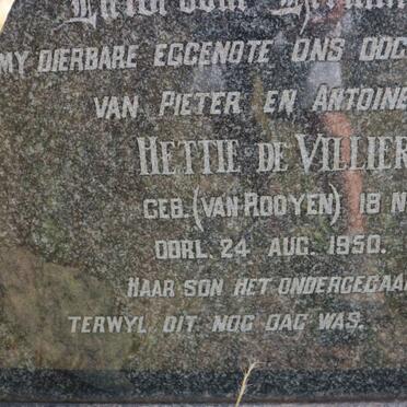 VILLIERS Hettie, de nee VAN ROOYEN 1924-1950