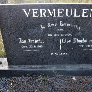 VERMEULEN Jan Gabriel -1949 &amp; Elsie Magdalena E. MEIRING -1971