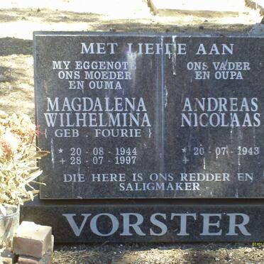 VORSTER Andreas Nicolaas 1943- &amp; Magdalena Wilhelmina FOURIE 1944-1997
