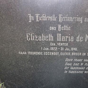 VOS Elizabeth Maria, de nee VENTER 1922-1946