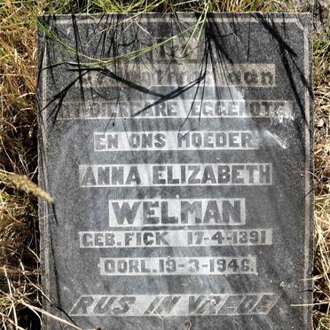 WELMAN Anna Elizabeth nee FICK 1891-1946