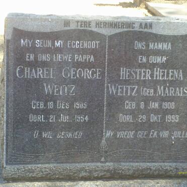 WEITZ Charel George 1905-1954 &amp; Hester Helena MARAIS 1908-1993