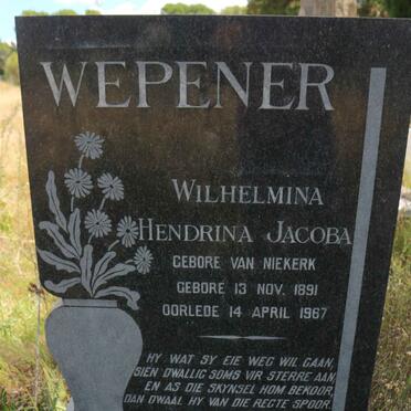 WEPENER Wilhelmina Hendrina Jacoba nee VAN NIEKERK 1891-1967