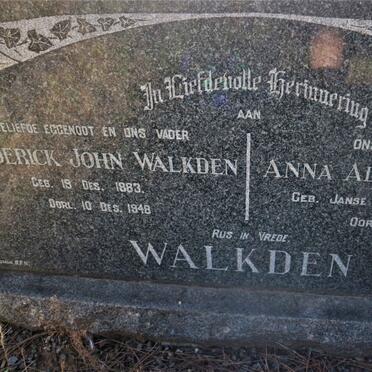 WALKDEN Frederick John 1883-1948 &amp; Anna Aletta Elizabeth JANSE VAN RENSBURG 1894-1962
