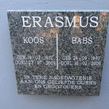 ERASMUS Koos 1932-2009 &amp; Babs 1940-2009