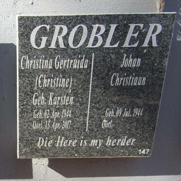 GROBLER Johan Christiaan 1944- & Christina Gertruida KARSTEN 1944-2017