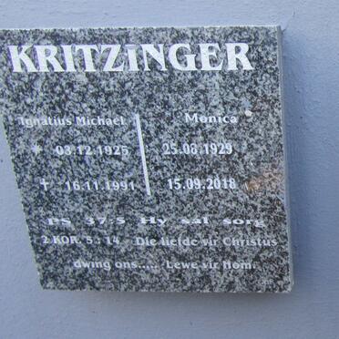 KRITZINGER Ignatius Michael 1925-1991 & Monica 1929-2018