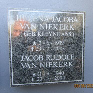 NIEKERK Jacob Rudolf, van 1940-2004 &amp; Helena Jacoba KLEYNHANS 1939-2003