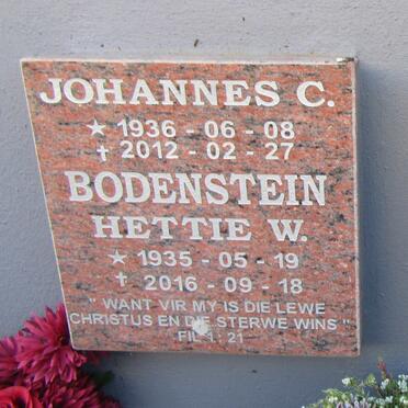 BODENSTEIN Johannes C. 1936-2012 &amp; Hettie W. 1935-2016