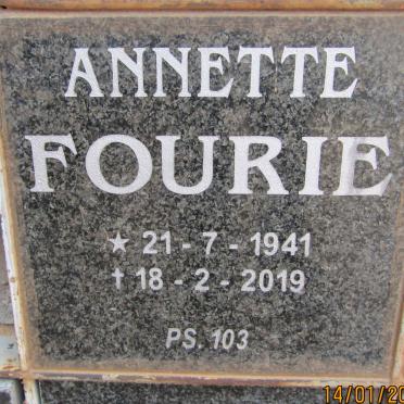 FOURIE Annette 1941-2019