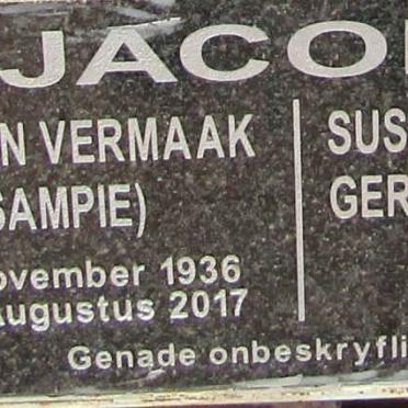 JACOBS Salmon Vermaak 1936-2017 & Susanna Hendrika Gertruida 1939-2017