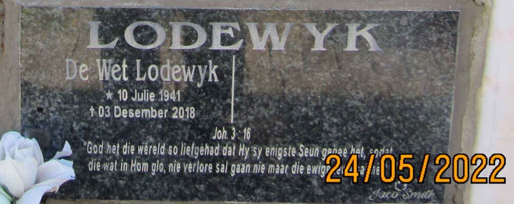 LODEWYK De Wet Lodewyk 1941-2018