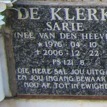 KLERK Sarie, de nee VAN DEN HEEVER 1976-2006