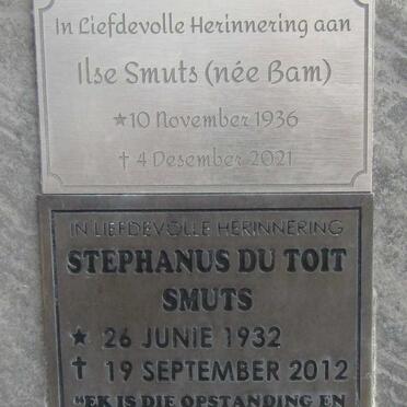 SMUTS Stephanus Du Toit 1932-2012 &amp; Ilse nee BAM 1936-2021