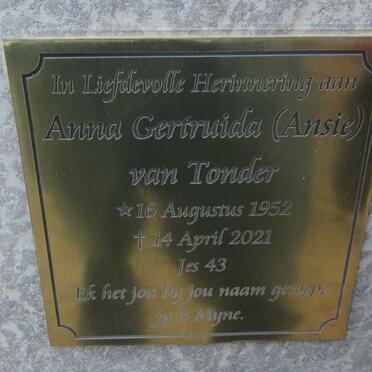 TONDER Anna Gertruida, van 1952-2021