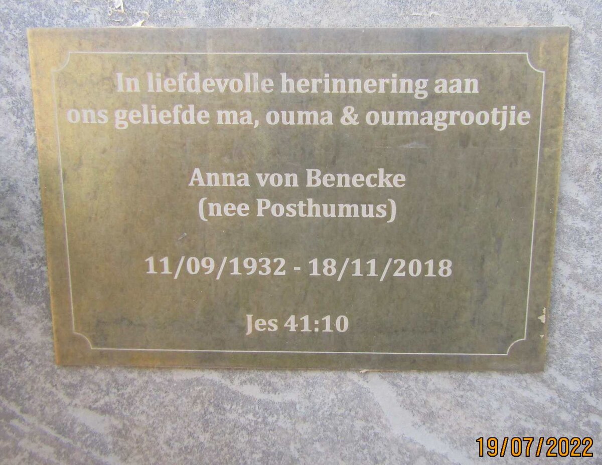 BENECKE Anna, von nee POSTHUMUS 1932-2018