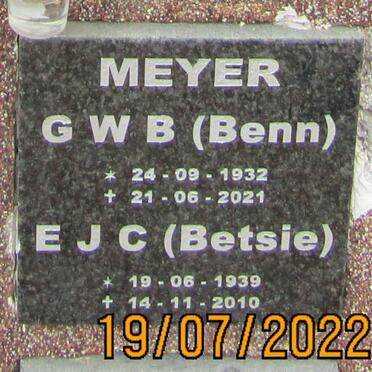 MEYER G.W.B. 1932-2021 &amp; E.J.C. 1939-2010