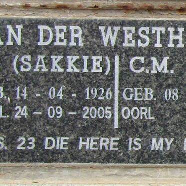 WESTHUIZEN I. P., van der 1926-2005 &amp; C.M. 1929-