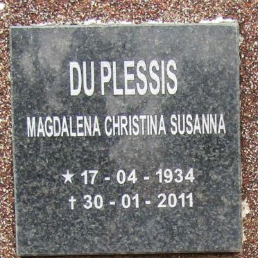 PLESSIS Magdalena Christina Susanna, du 1934-2011