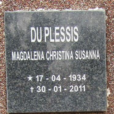 PLESSIS Magdalena Christina Susanna, du 1934-2011