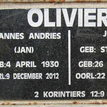 OLIVIER Johannes Andries 1930-2012 &amp; Joyce STEPHANSEN 1933-2016