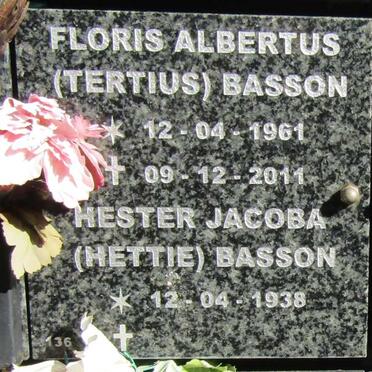 BASSON Floris Albertus 1961-2011 &amp; Hester Jacoba 1938-