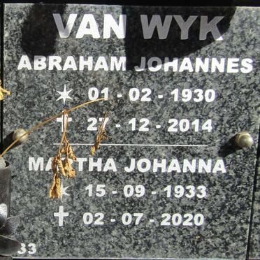WYK Abraham Johannes, van 1930-2014 &amp; Martha Johanna 1933-2020