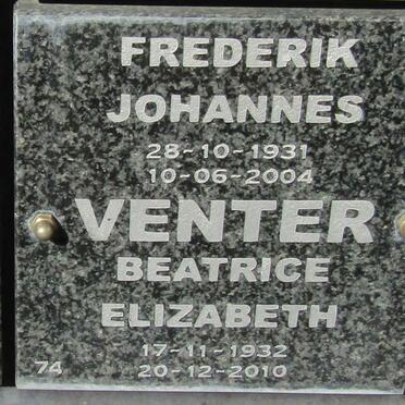 VENTER Frederik Johannes 1931-2004 &amp; Beatrice Elizabeth 1932-2010