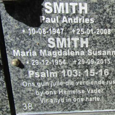 SMITH Paul Andries 1947-2008 &amp; Maria Magdalena Susanna 1954-2015