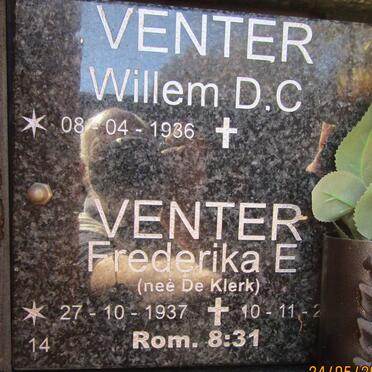 VENTER Willem D.C. 1936- &amp; Frederika E. DE KLERK 1937-2???